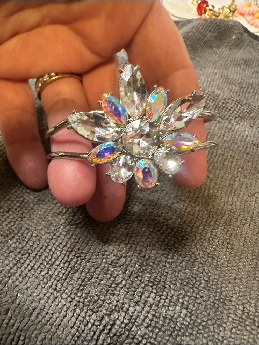 Aurora Crystal Flower Cuff Bracelet - Iridescent & Clear